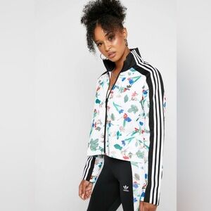 Adidas Women's Floral Bomber Jacket - White and Black